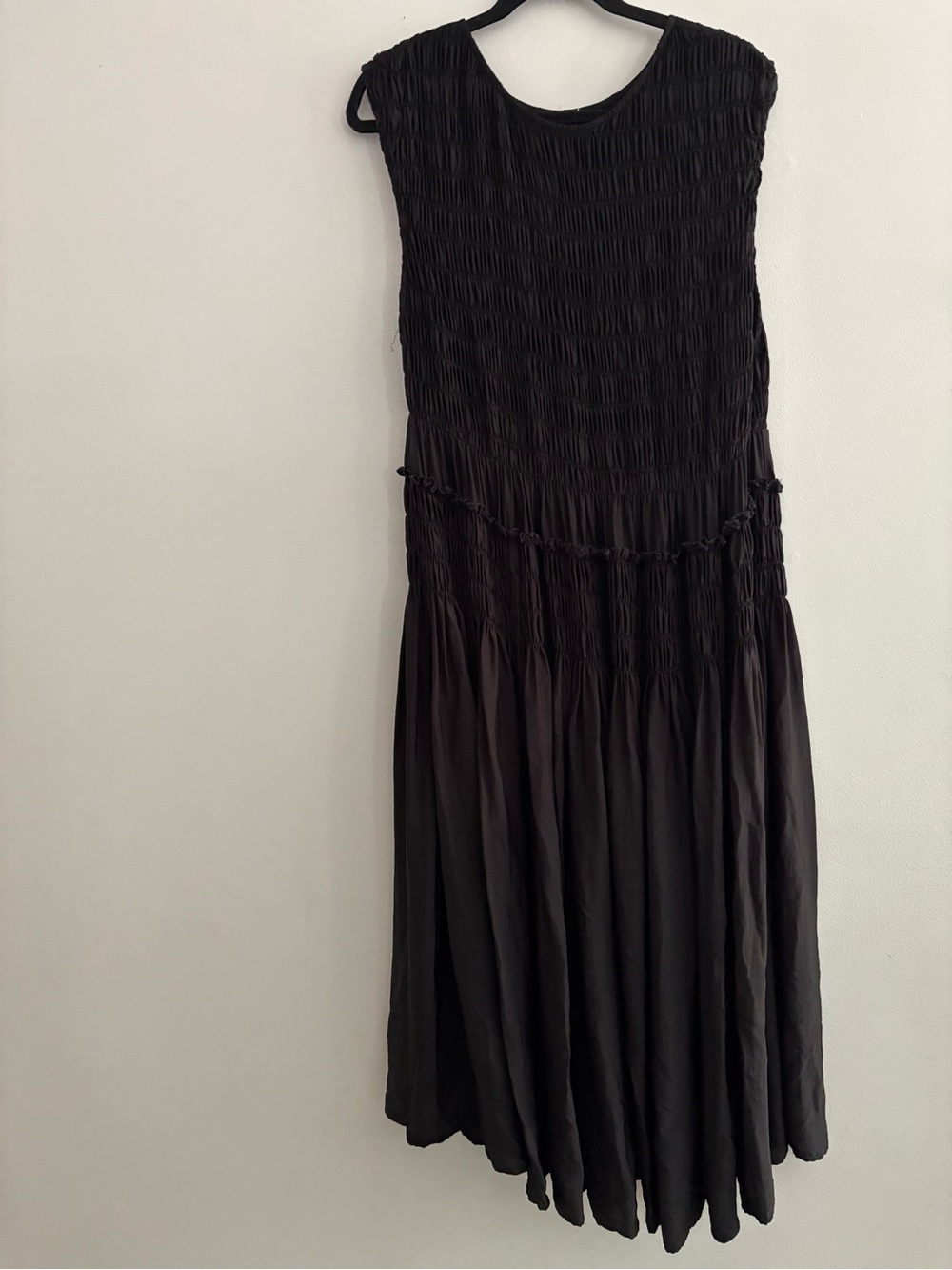 J.Crew Smocked Drop-Waist Dress Cotton Poplin Black Size XXL BS803 Midi Luxury